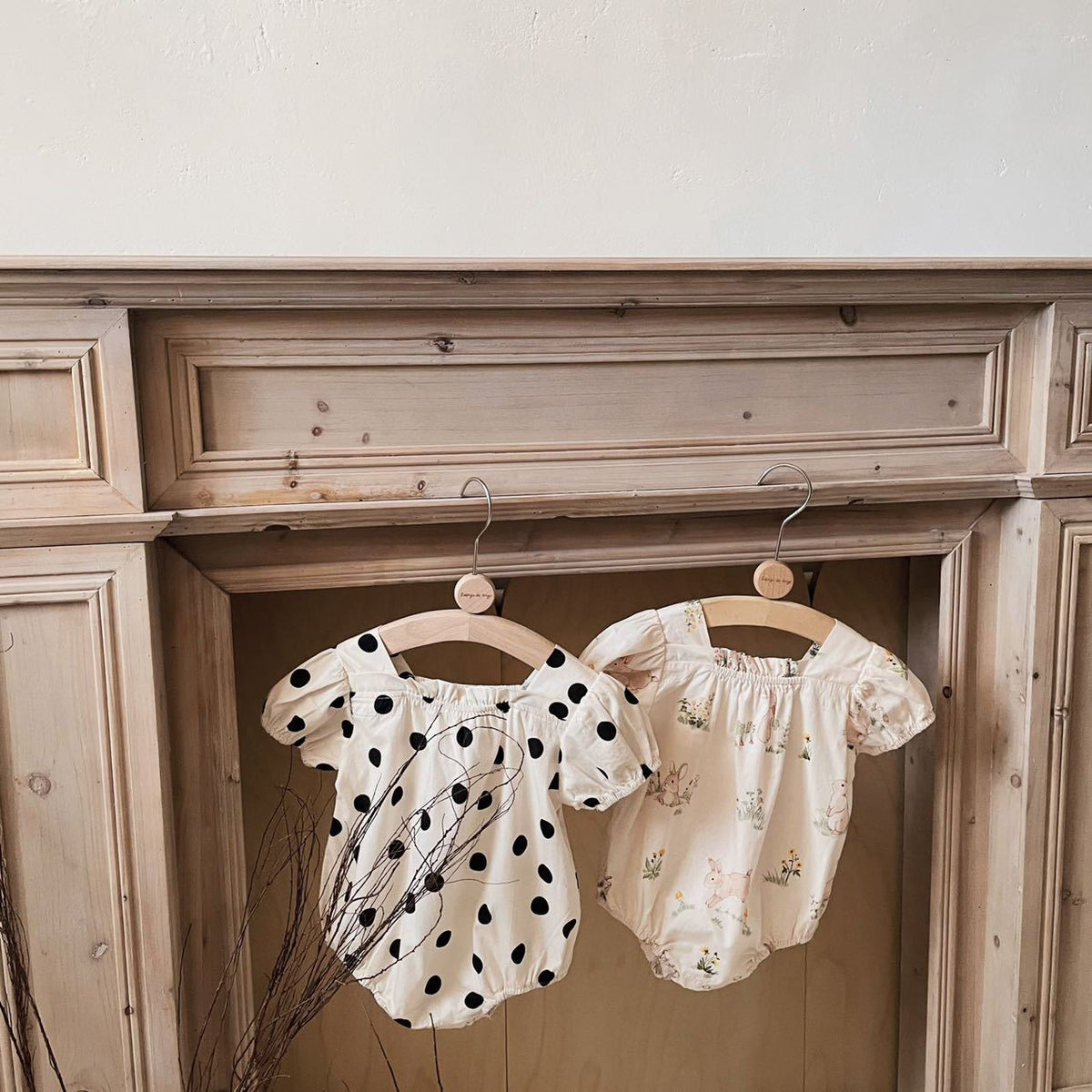 Baby Rabbit Dot Square Neck Short Sleeve Puff Sleeve Romper [mh0001866]