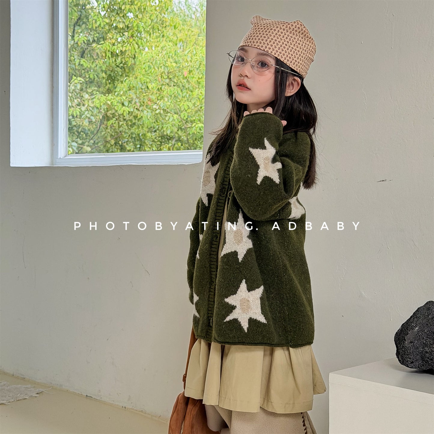 ニットカーディガン スター星 モノトーン ラグラン カジュアル アウター【mh0011612】