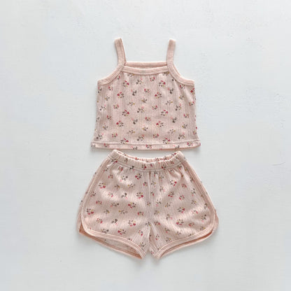 ベビー用メッシュキャミソール×ショートパンツセット  花柄
