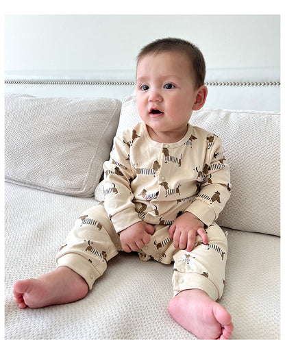 -ムーン/ドッグプリント長袖ロンパース【mh0010752】 - mamahalo shop - 長袖ロンパース -  べビー服 - 子供服 - 男の子 - 女の子