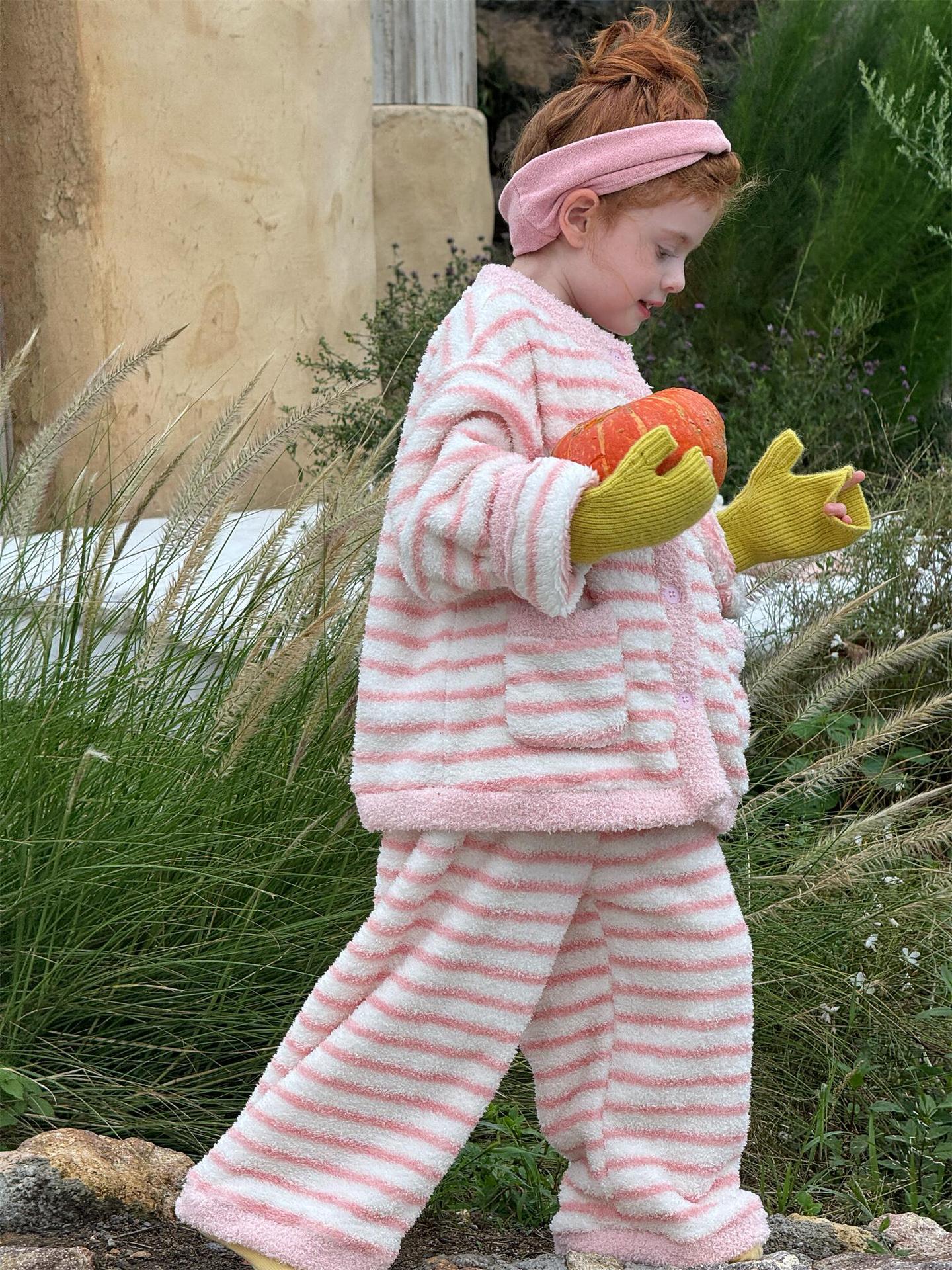 ルームウェア ボーダー もこもこフリース パジャマセットアップ 2点セット【mh0011745】