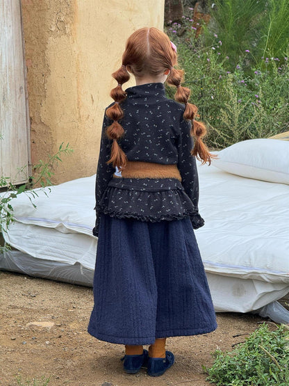 長袖ハイネックTシャツ 花柄 裾フリル レイヤード【mh0011748】