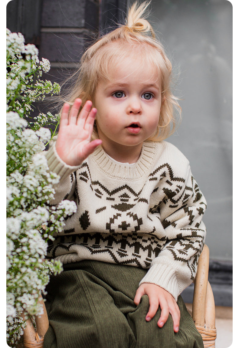 -長袖ニットセーター フェアアイル柄 北欧風 クルーネック プルオーバー【mh0011307】 - mamahalo shop - ニット・セーター -  べビー服 - 子供服 - 男の子 - 女の子