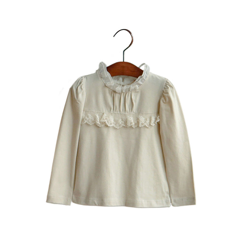 -襟元フリル長袖Tシャツ レース切り替えブラウス【mh0010832】 - mamahalo shop - 長袖Tシャツ -  べビー服 - 子供服 - 男の子 - 女の子