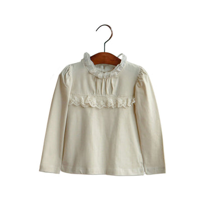 -襟元フリル長袖Tシャツ レース切り替えブラウス【mh0010832】 - mamahalo shop - 長袖Tシャツ -  べビー服 - 子供服 - 男の子 - 女の子