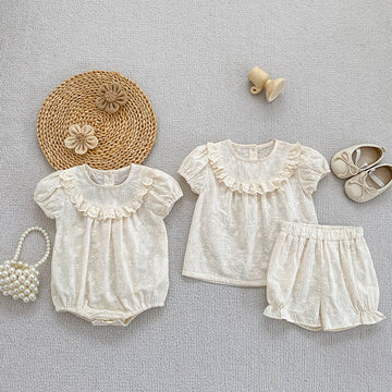 Embroidered Ruffle Romper And Blouse Shorts フリル ロンパース ブラウス ショートパンツ【mh0013163】