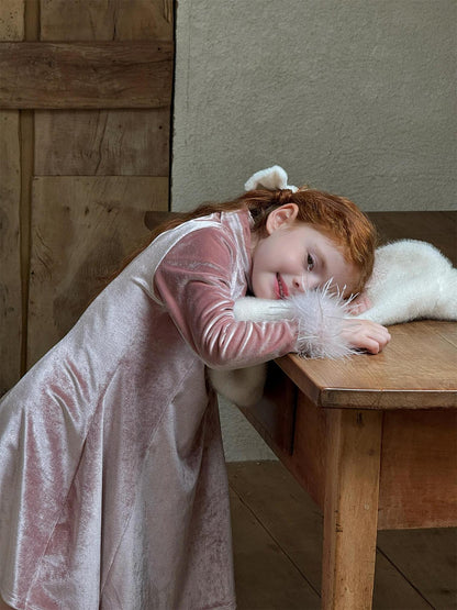 ベロアワンピース ハイネック 裏起毛 パーティドレス【mh0011752】