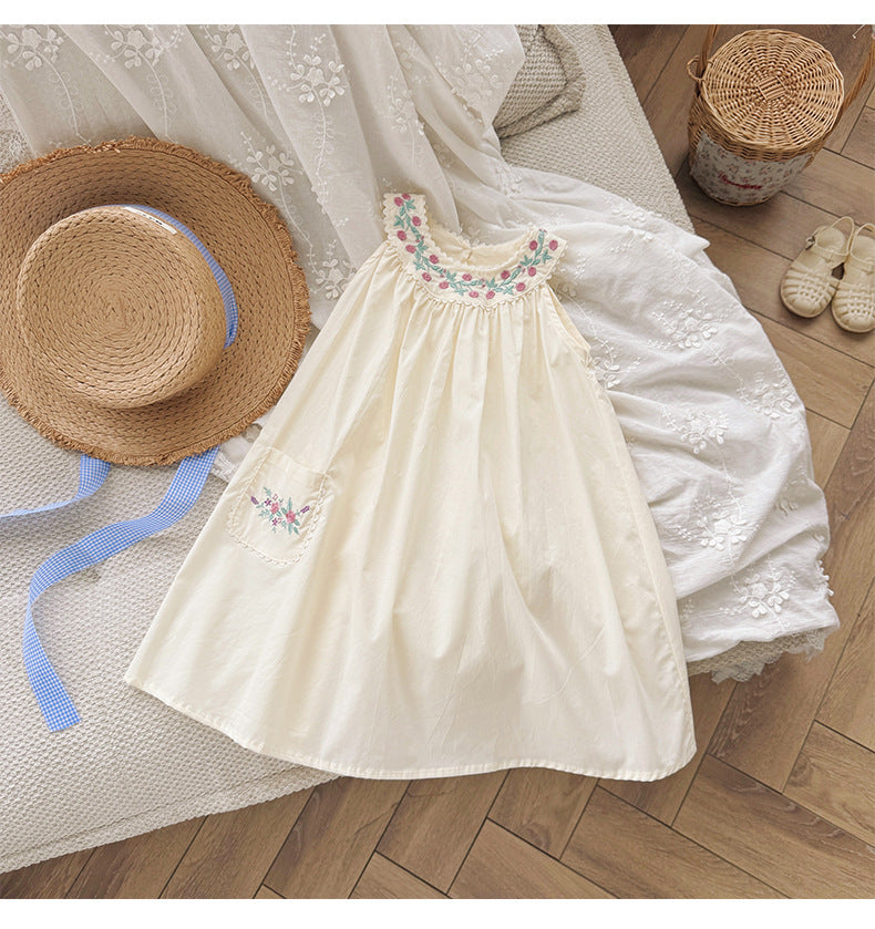Camellia Embroidery Tiered Strap Dress フラワー ノースリーブワンピース【mh0013658】