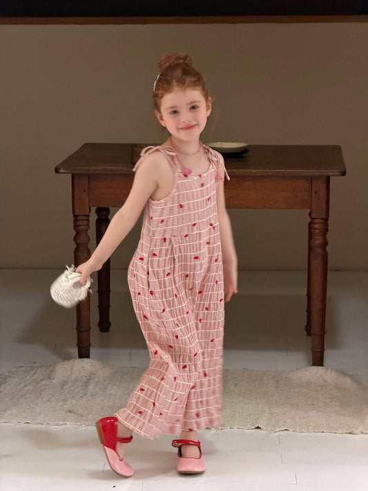 Red Stripe Heart Overalls ストライプ ハート クロップドパンツ【mh0012896】