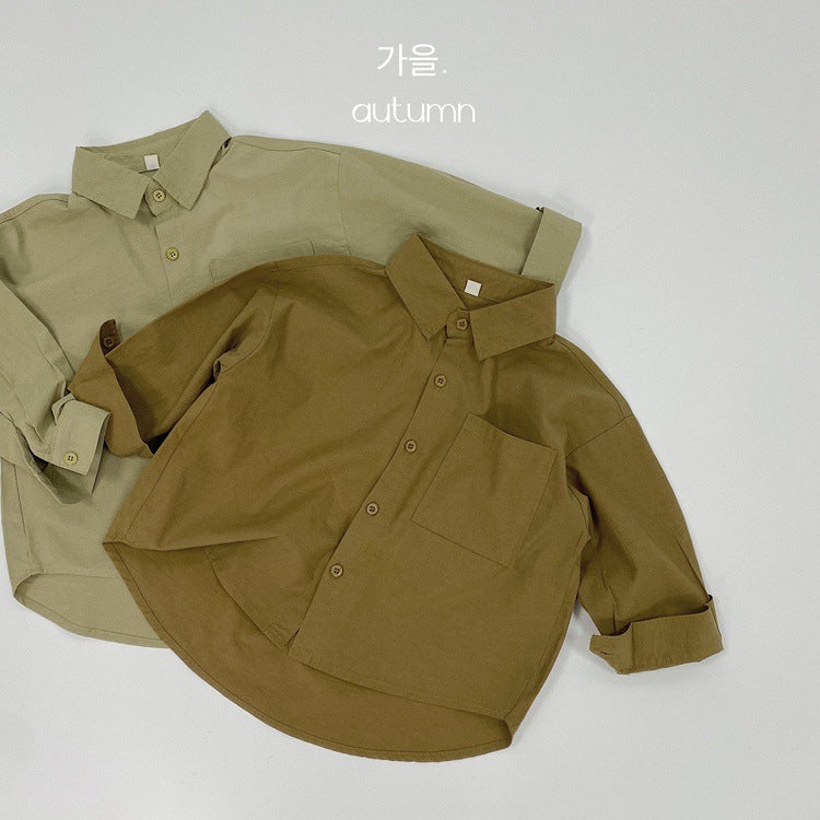 Camisa de manga larga holgada con bolsillos para niños【mh0013927】