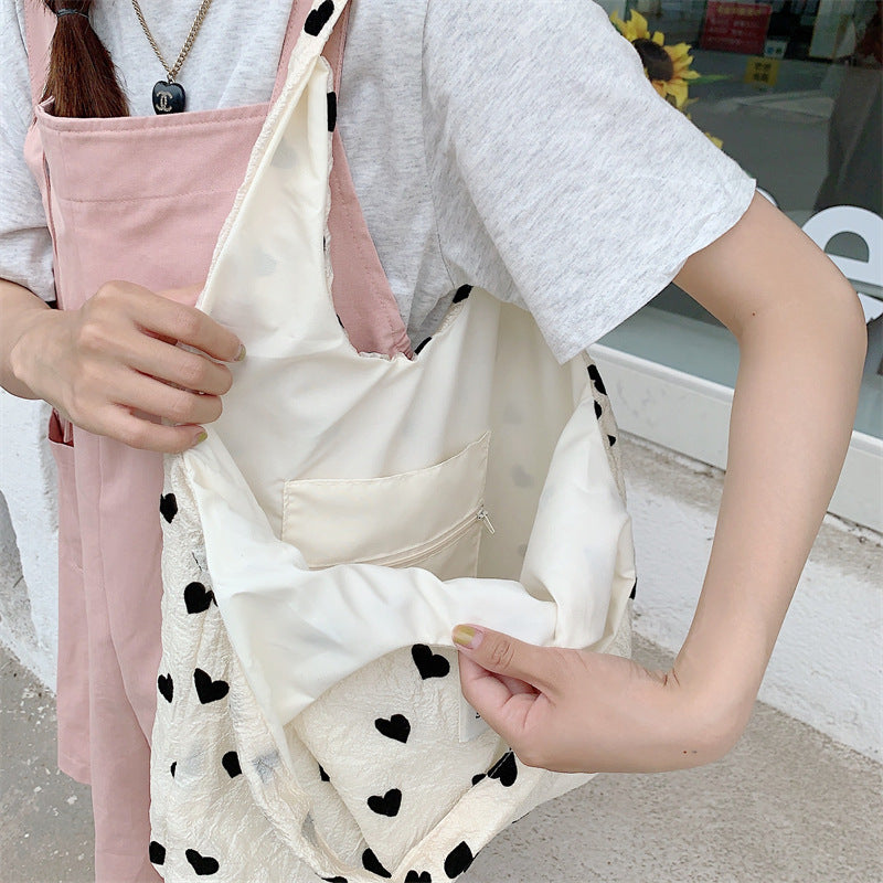 Canvas Heart Print Tote Bag Shoulder Bag Crossbody Bag Diaper Bag [mh0004200]
