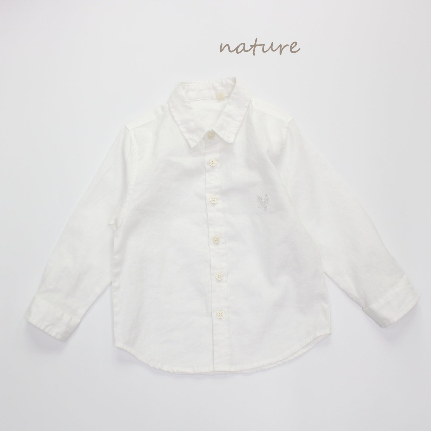 Embroidered Deer Linen Blend Top ワンポイント長袖シャツ【mh0013630】