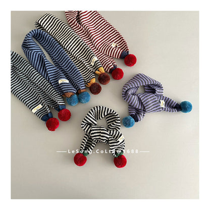 キッズマフラー ボーダー ニット ぽんぽん ネックウォーマー【mh0011805】