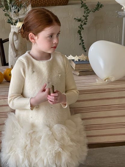 ノースリーブワンピース フリース ボリュームチュールスカート ビーズ刺繍【mh0011887】