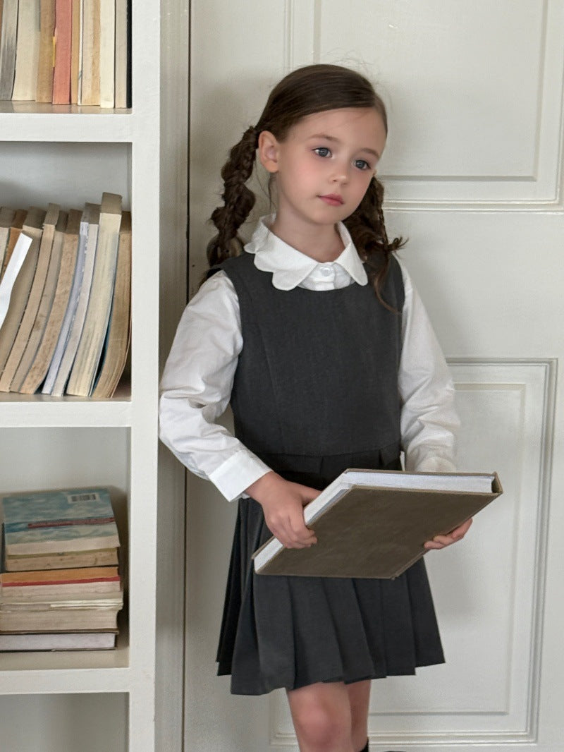 Kids Ruffled Collar Front Button Long Sleeve Shirt