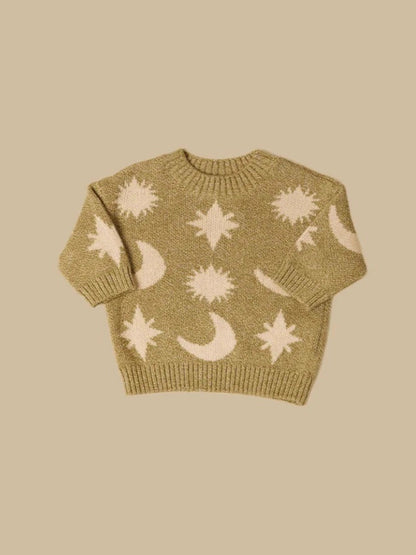 ニットセーター 星 月柄 カジュアル くすみカラー トップス【mh0011574】