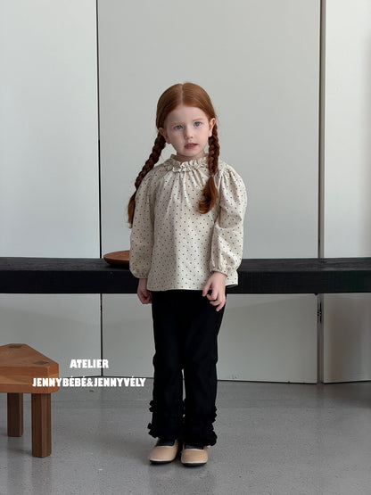 Blusa de manga larga con volantes y estampado de puntos para niñas + pantalón acampanado [mh0014657]