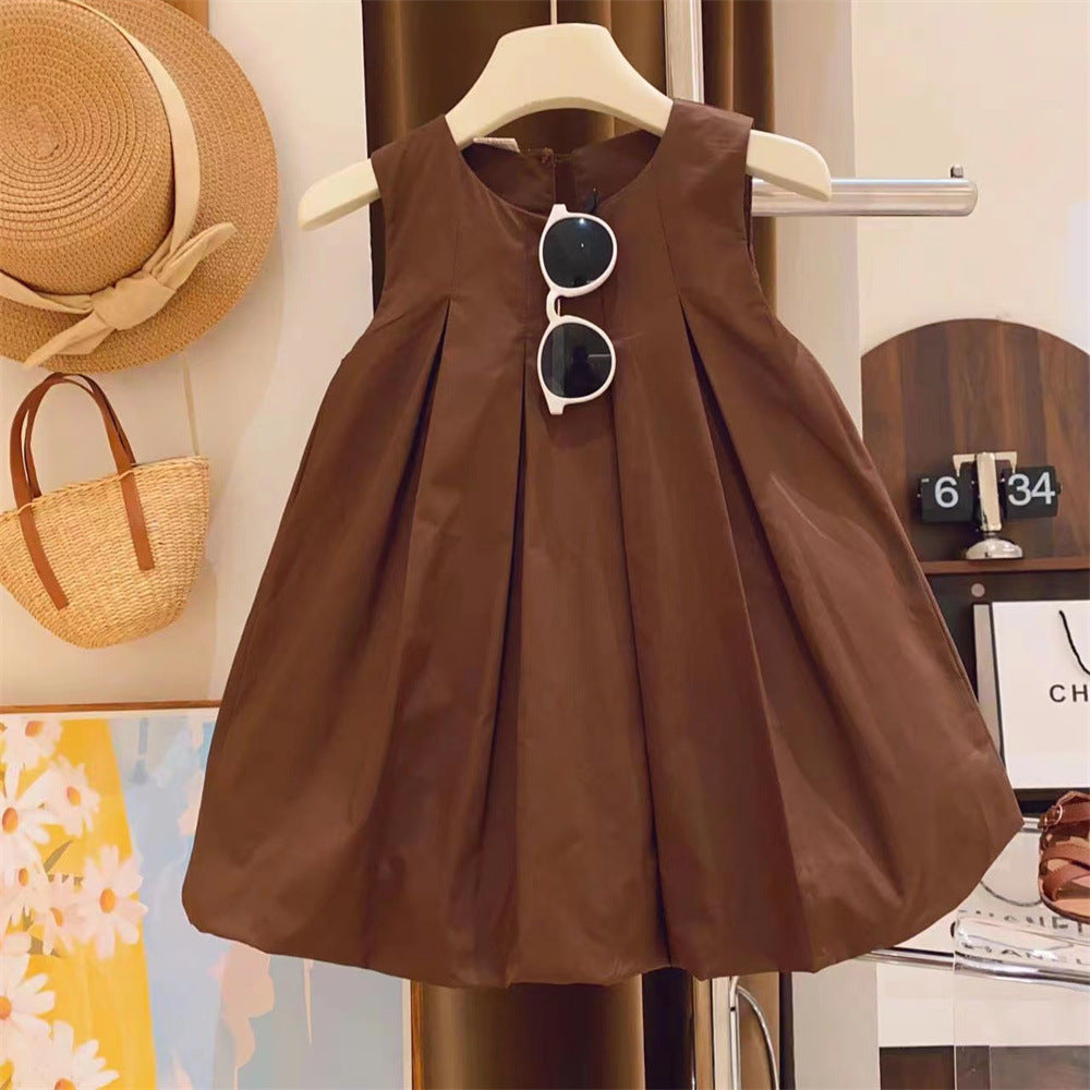 Kids' Tuck Balloon Silhouette A-line Sleeveless Dress [mh0001953]