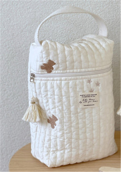Quilted and embroidered handle pouch, diaper pouch, baby bottle pouch, mommy bag, bear, star, and acorn design [mh0000887]
