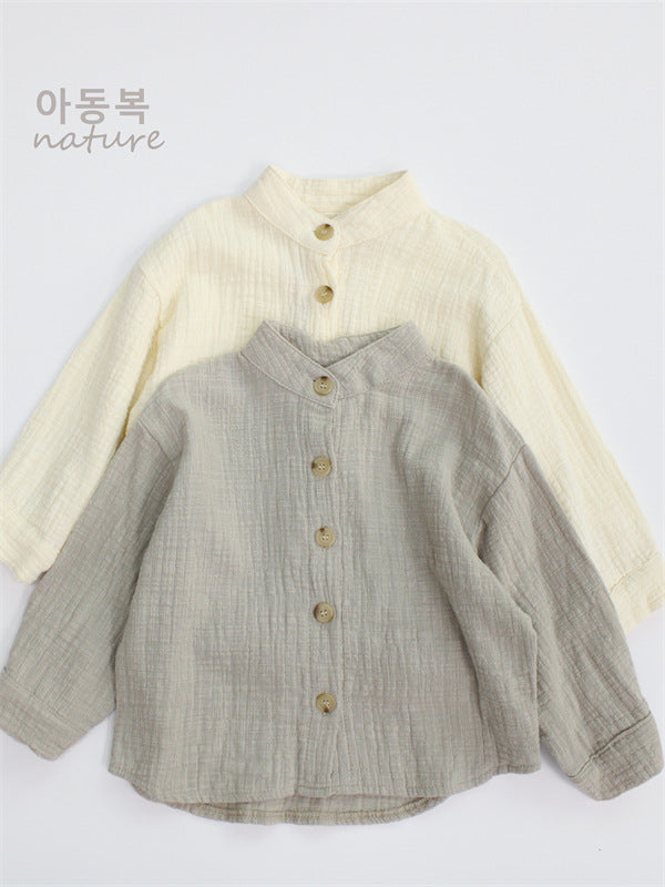 Kids' Gauze Stand-Collar Plain Long-Sleeve Shirt [mh0000325]