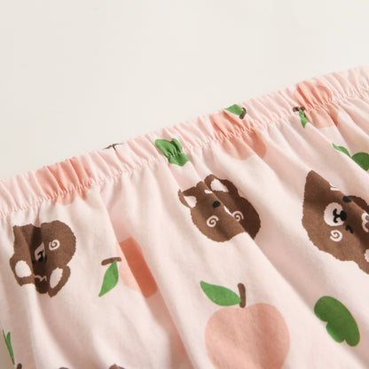 ベビー用ショートパンツ、淡いピンク地にクマ柄と総ゴムウエスト