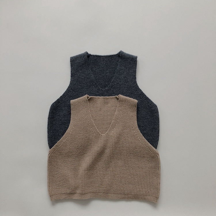 Chaleco de punto con cuello de pico para niños【mh0013925】