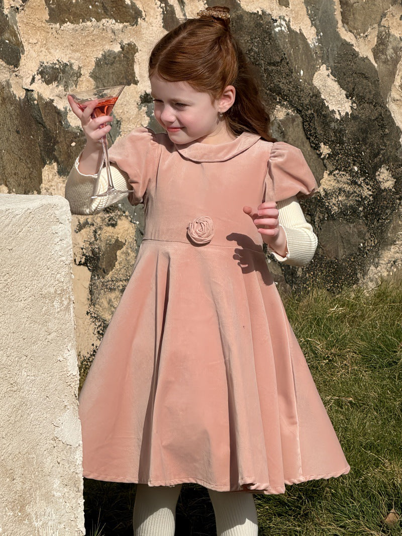 半袖パフスリーブワンピース レトロ クラッシック 発表会 ドレス【mh0011892】