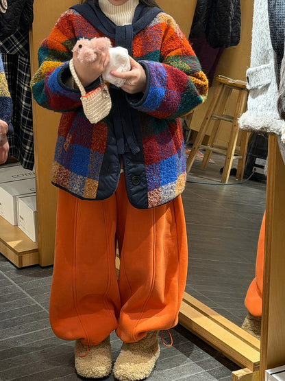 マドラスチェックノーカラージャケット カラフルブロックチェック アウター【mh0011873】