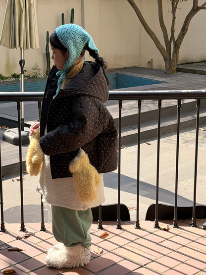 中綿ブルゾンジャケット 水玉ドットプリント フーディ アウター【mh0011861】