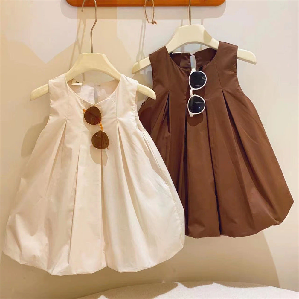 Kids' Tuck Balloon Silhouette A-line Sleeveless Dress [mh0001953]