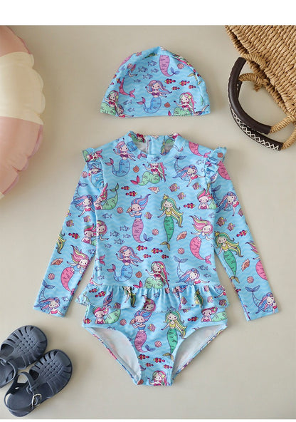 UPF50+ Printed Long Sleeve Ruffled Swimsuit [mh0012588]