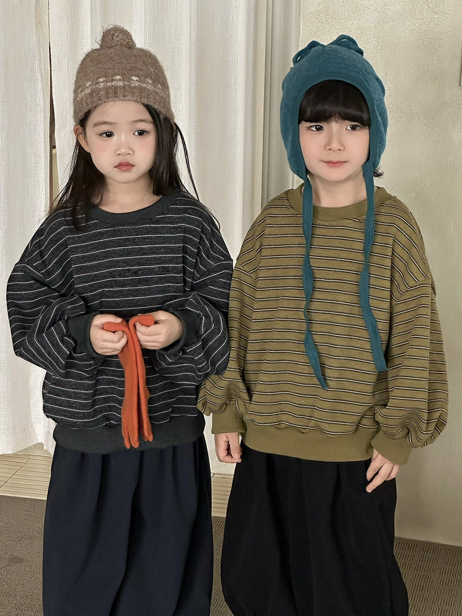 Sudadera holgada de manga murciélago con rayas para niños [mh0014292]