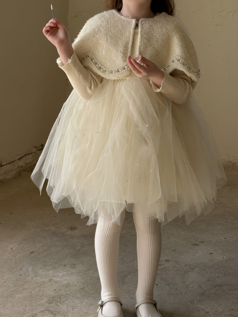 ノースリーブドレスワンピース/ケープ チュールスカート パーティ プリンセス【mh0011879】