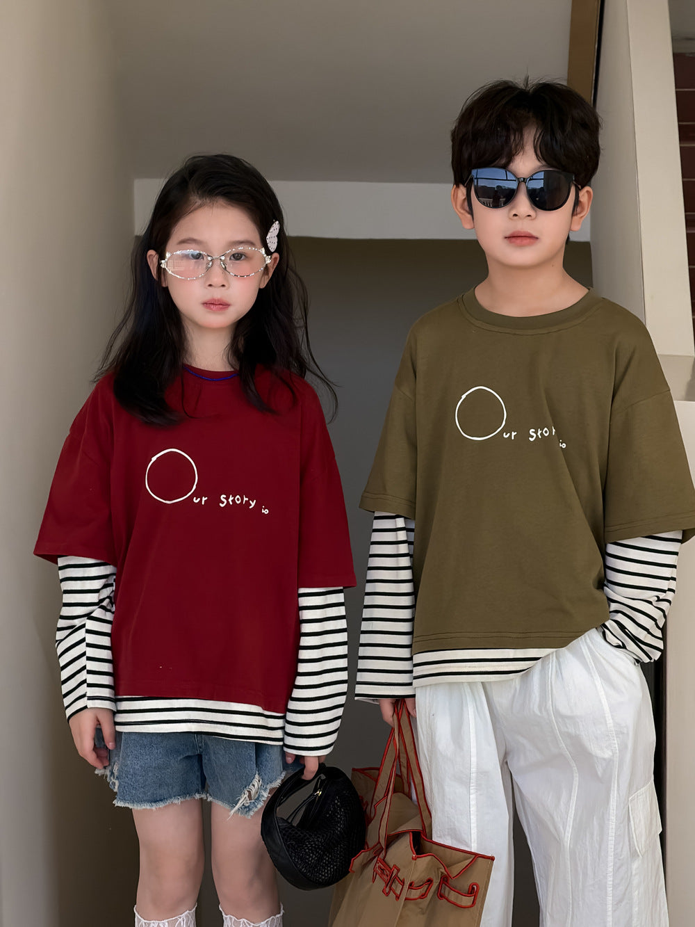 Layered Striped Long Sleeve T-shirt レイヤード ボーダー 長袖Tシャツ【mh0012517】