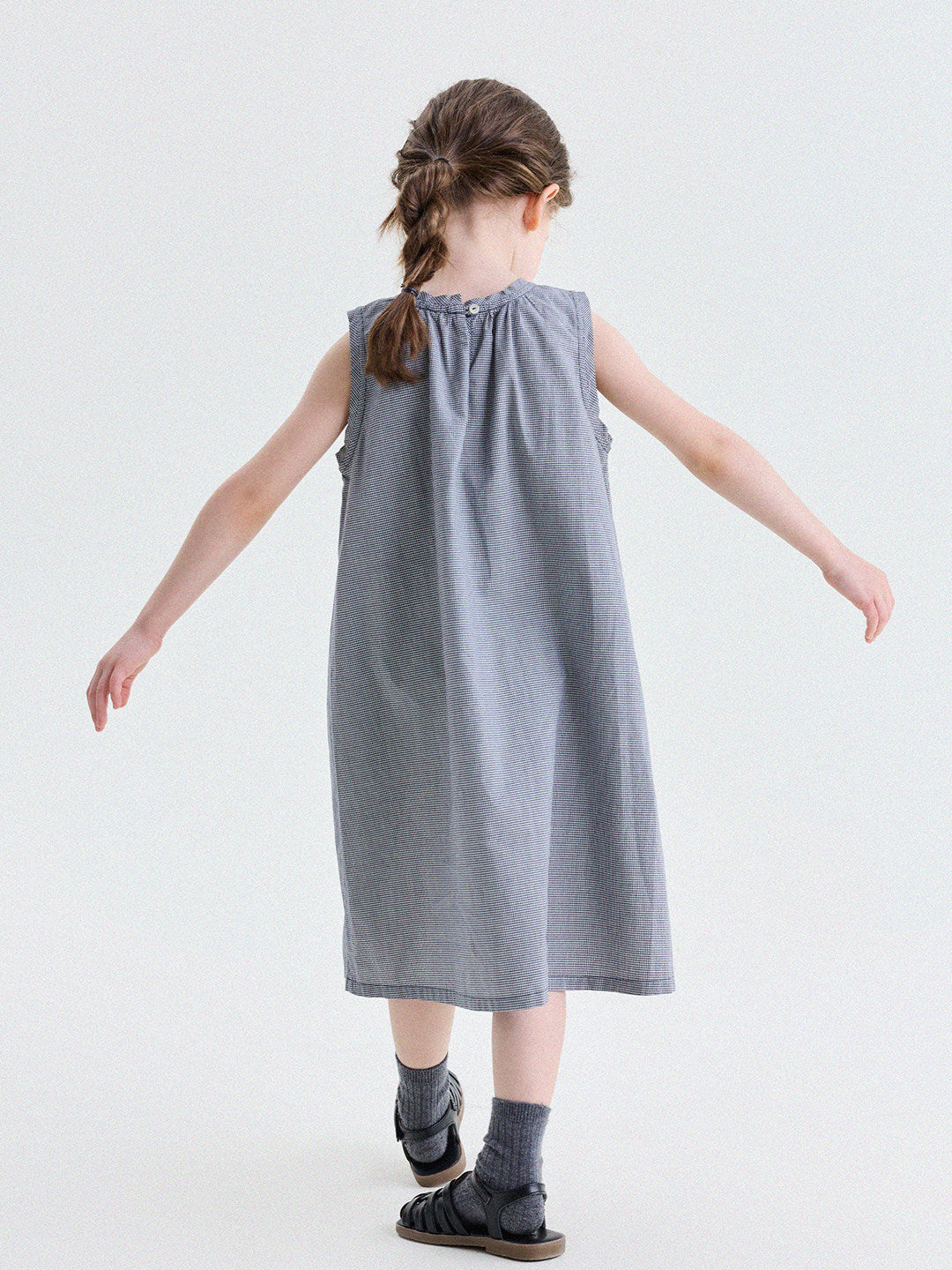 Vestido sin mangas con estampado de cuadros y fruncido tridimensional [mh0013746]