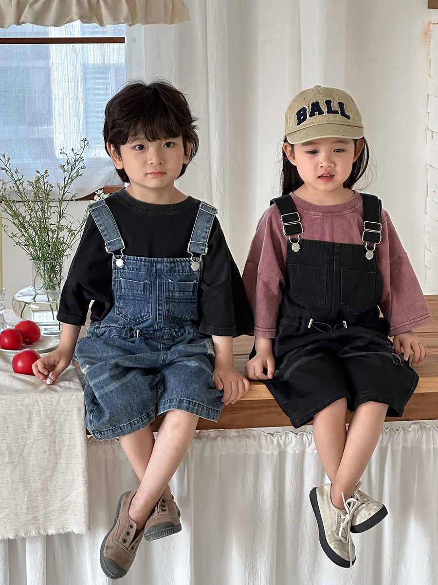 Vintage Casual Denim Overalls サロペット ハーフパンツ【mh0013468】