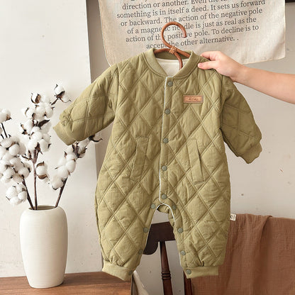 アウタージャンプスーツ ロンパース キルティング 中綿 厚手 ダイヤ柄 カバーオール【mh0011688】