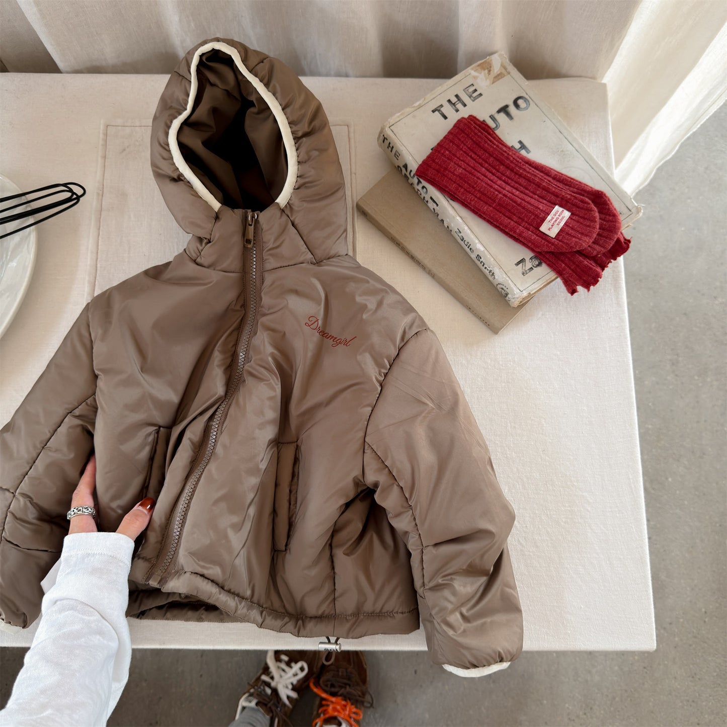 中綿フーディブルゾンジャケット 無地/ドット アウターコート【mh0011915】