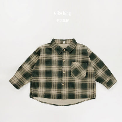 Camisa de cuadros de manga larga vintage 【mh0012563】