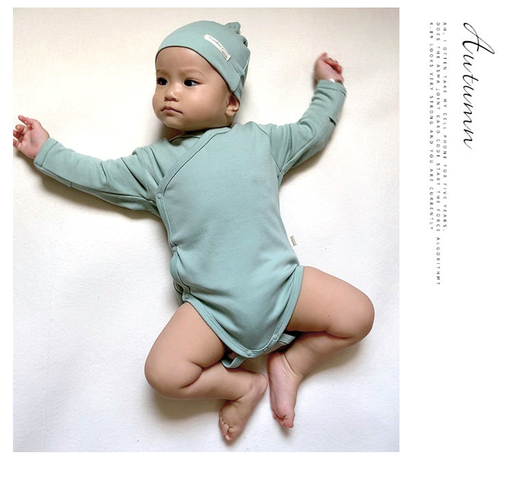 -シンプルベーシック無地長袖肌着ロンパース+とんがりキャップ帽子セット【mh0010753】 - mamahalo shop - 長袖ロンパース -  べビー服 - 子供服 - 男の子 - 女の子