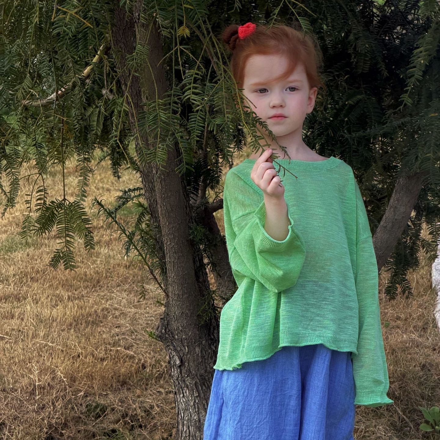 Green Ice Silk Sun-Protection Knitted Top シアー 長袖サマーセーター【mh0013405】