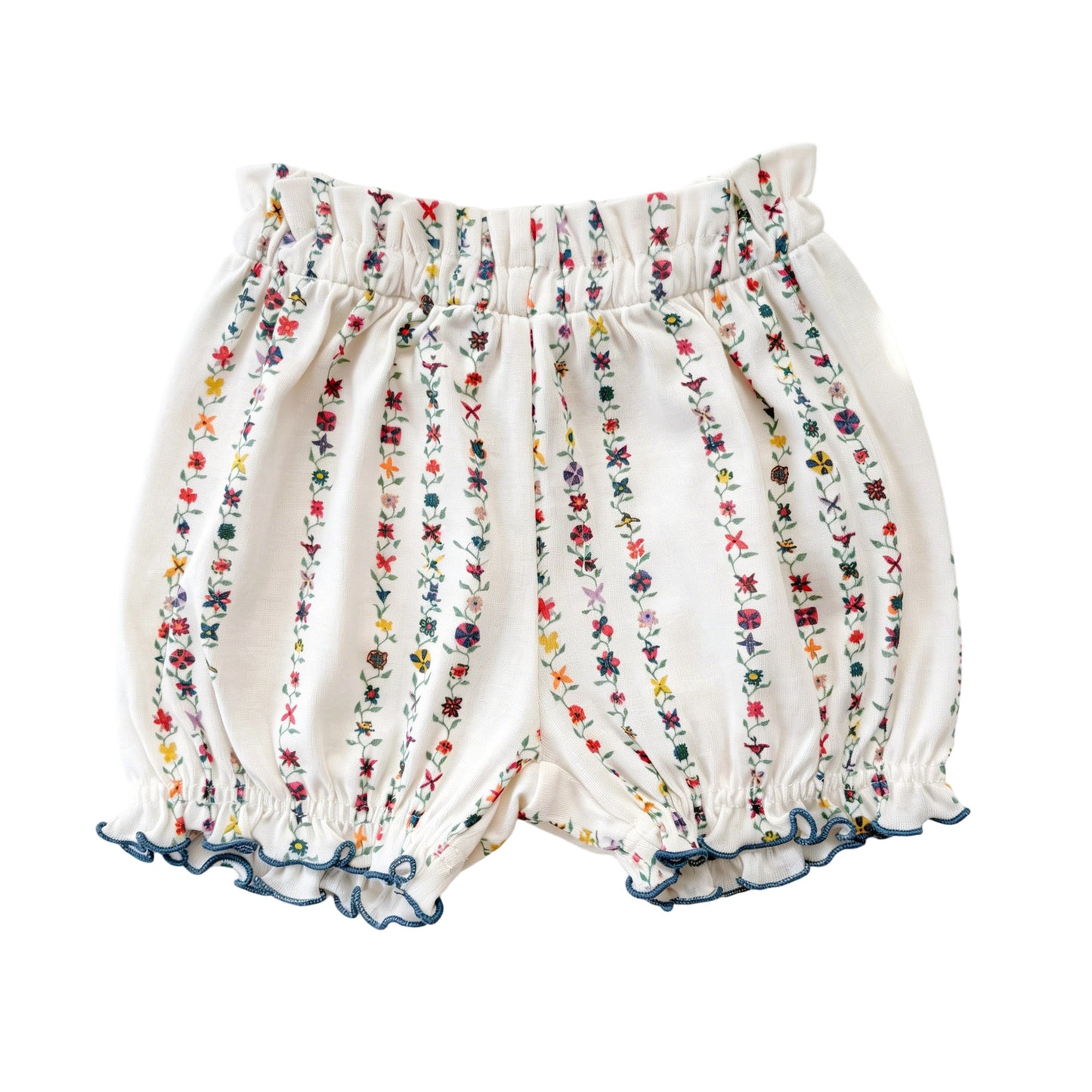 Floral Striped Ruffle Blouse Bow Collar Shirt Bloomers ボタニカル 半袖ブラウス ノースリーブシャツ ブルマパンツ【mh0013490】
