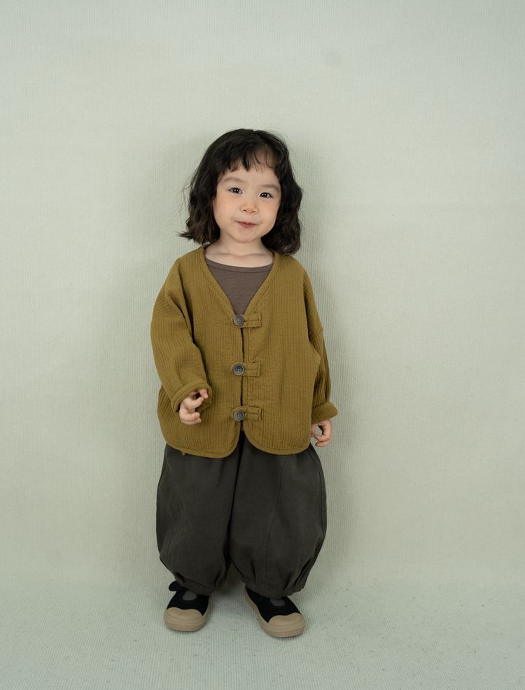 Kids' Front-Button Loose Collarless Long-Sleeve Jacket [mh0001883]