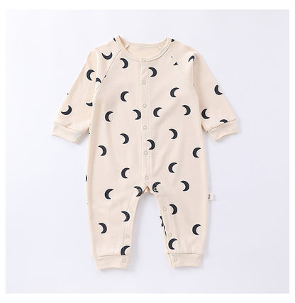 -ムーン/ドッグプリント長袖ロンパース【mh0010752】 - mamahalo shop - 長袖ロンパース -  べビー服 - 子供服 - 男の子 - 女の子