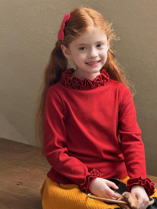 長袖Tシャツ ラッフルフリルカラー カットソー【mh0011761】