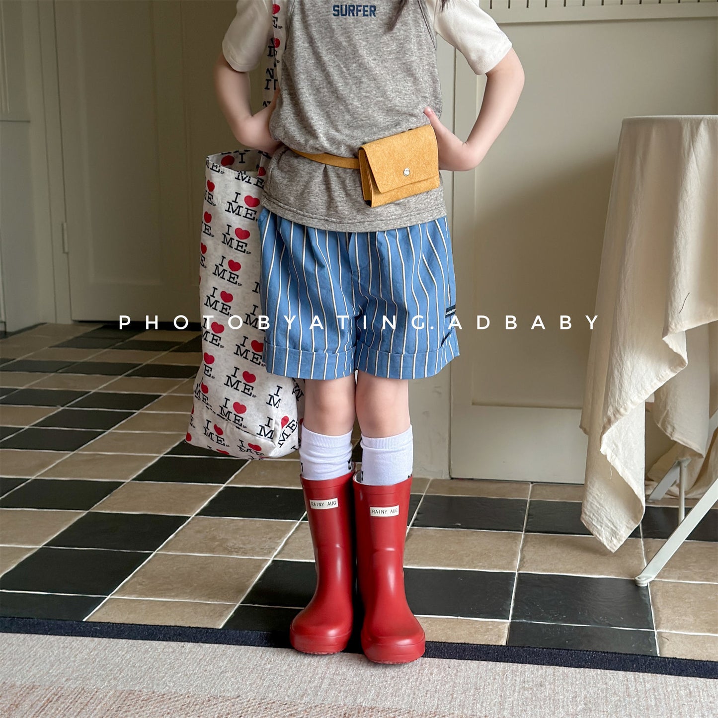 Navy Red Stripe Cotton Shorts ストライプ ショートパンツ【mh0012664】