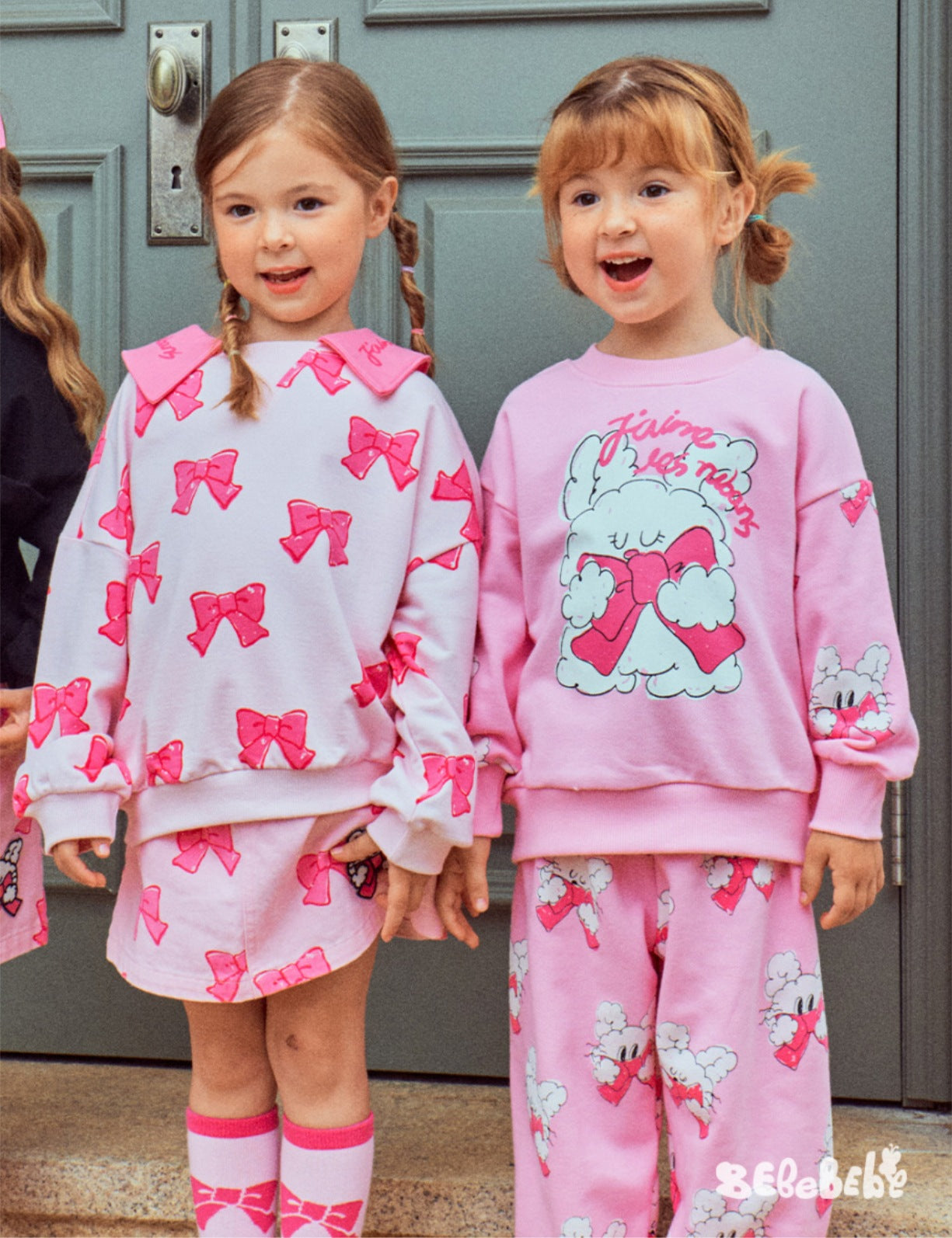 -リボン柄ビッグカラー長袖スウェット/フリル付きミニスカートセットアップ 2点セット【mh0010980】 - mamahalo shop - 長袖セットアップ -  べビー服 - 子供服 - 男の子 - 女の子