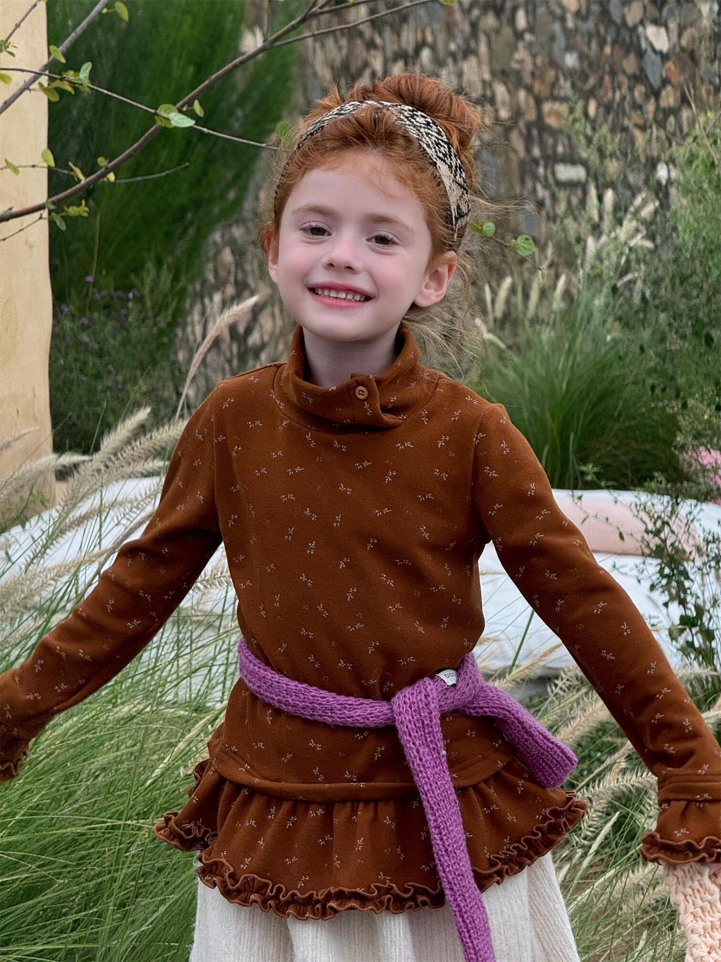 長袖ハイネックTシャツ 花柄 裾フリル レイヤード【mh0011748】