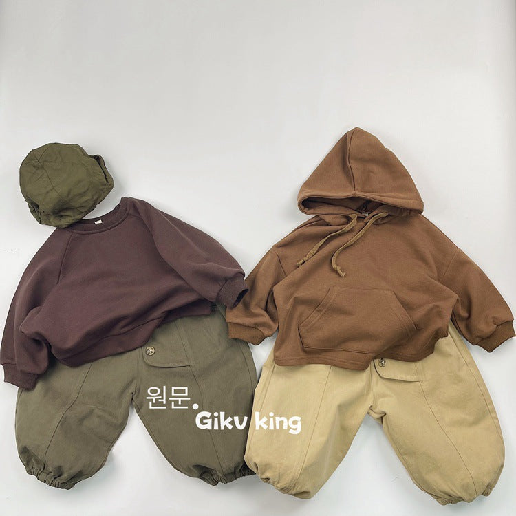 Pantalón holgado asimétrico con botones delanteros para niños【mh0013933】