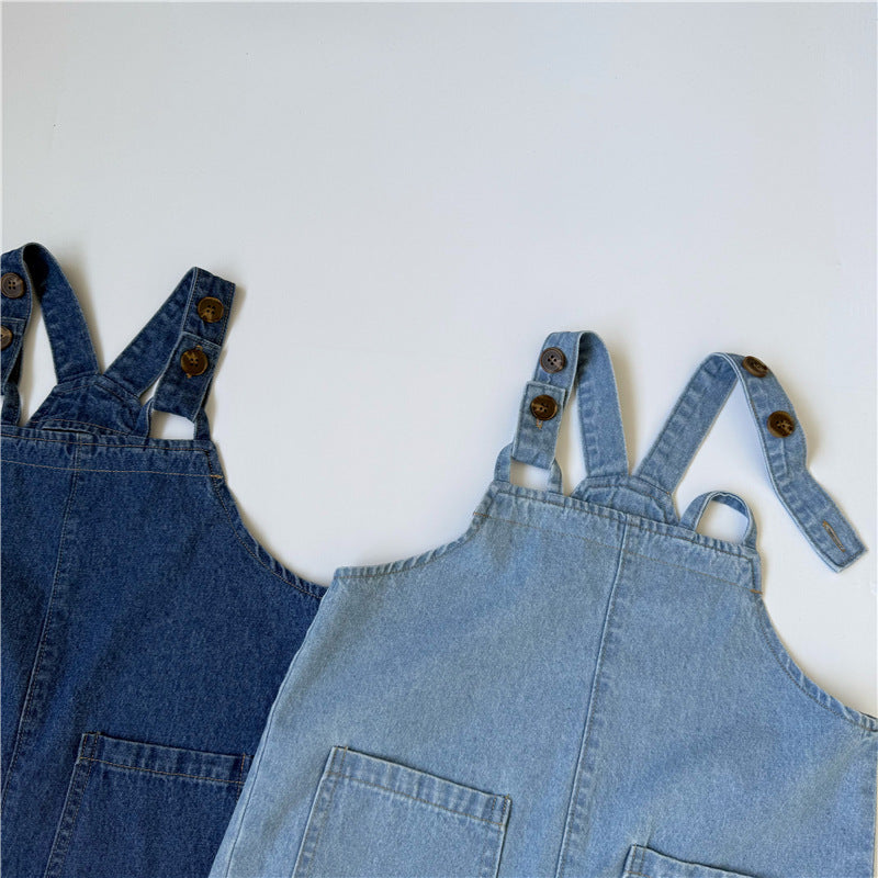 Denim Button Suspender Shorts デニム サロペットショートパンツ【mh0013646】